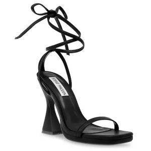 Steve Madden Lafayette Black Heeled Ankle Wrap Sandal